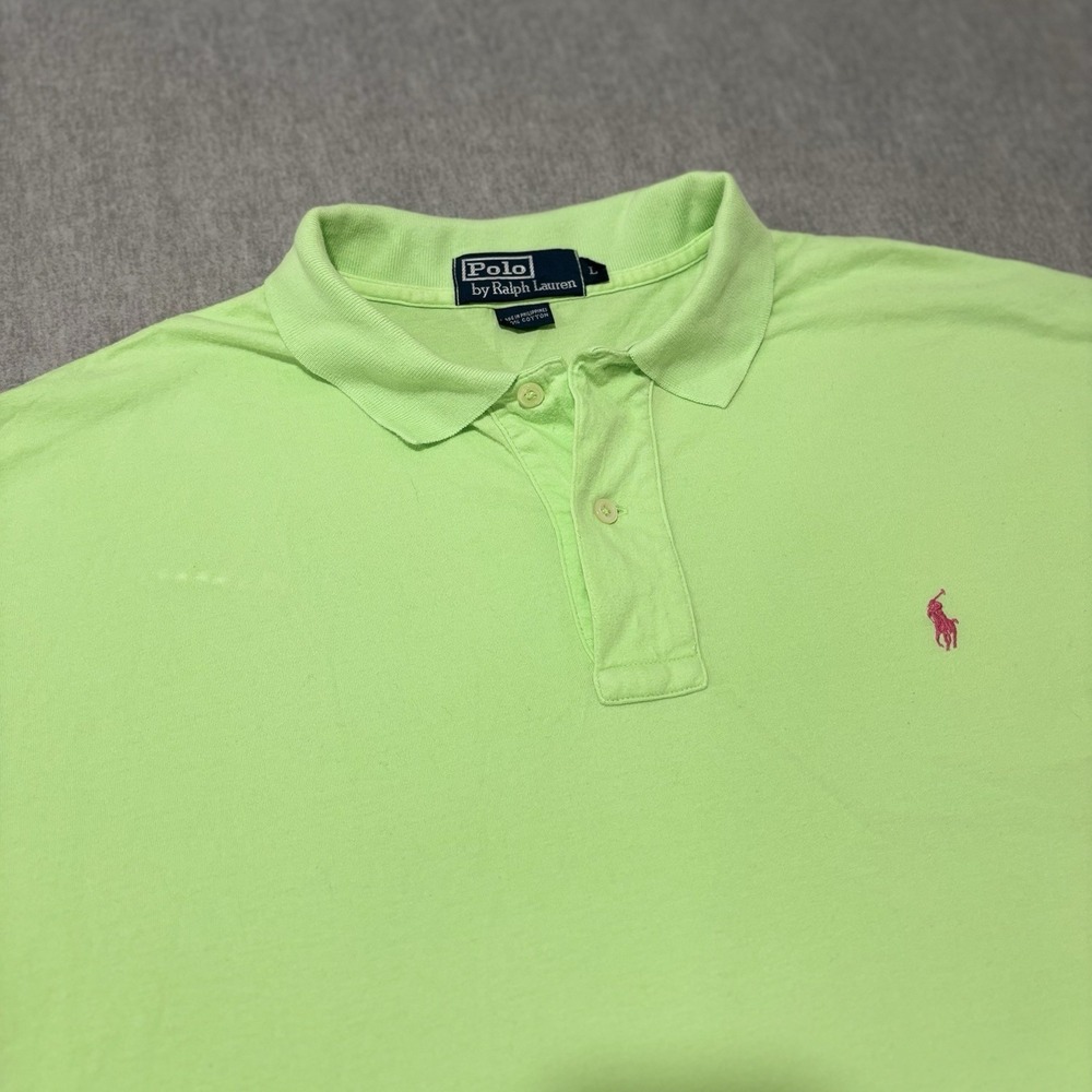 Polo Ralph Lauren Mens Large Lime Green Pink Pony Short Sleeve Cotton Polo Shirt